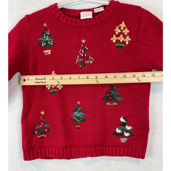 Little Goodies Girl's Size 7 Christmas Sweater Trees Classic Embroidered Red - Picture 6 of 9